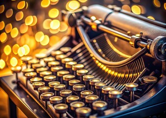 Retro Typewriter Top View, Vintage Machine, Bokeh, Flat Lay, Retro Technology, Creative Design,  Vintage Office Supplies,  Mechanical Typewriter