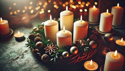 Advent Christmas Wreath or Crown - Countdown Candles to Jesus - Christian Lutheran Catholics - Bible Reading - First Sunday - Christmas Eve - Birth of Jesus Christ - Nativity - Purple White Candles