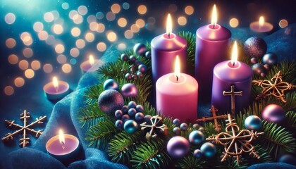 Advent Christmas Wreath or Crown - Countdown Candles to Jesus - Christian Lutheran Catholics - Bible Reading - First Sunday - Christmas Eve - Birth of Jesus Christ - Nativity - Purple White Candles