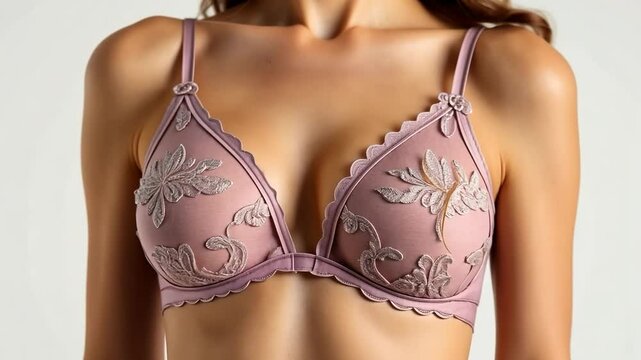 Young woman wearing a bra on white studio background