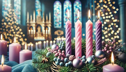 Advent Christmas Wreath or Crown - Countdown Candles to Jesus - Christian Lutheran Catholics - Bible Reading - First Sunday - Christmas Eve - Birth of Jesus Christ - Nativity - Purple White Candles