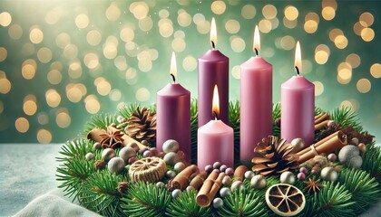 Advent Christmas Wreath or Crown - Countdown Candles to Jesus - Christian Lutheran Catholics - Bible Reading - First Sunday - Christmas Eve - Birth of Jesus Christ - Nativity - Purple White Candles