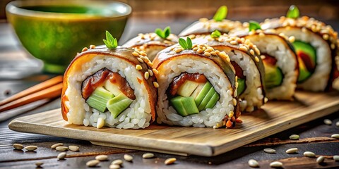 Vintage Sushi Roll: Avocado, Cream Cheese, Sesame, Unagi