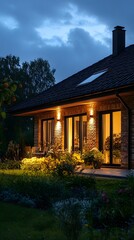 Obraz premium 11. An evening view of a house with an automated lighting system for safety