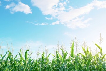 Obraz premium Growing cornfields in rural landscape nature photography bright blue sky vibrant green environment