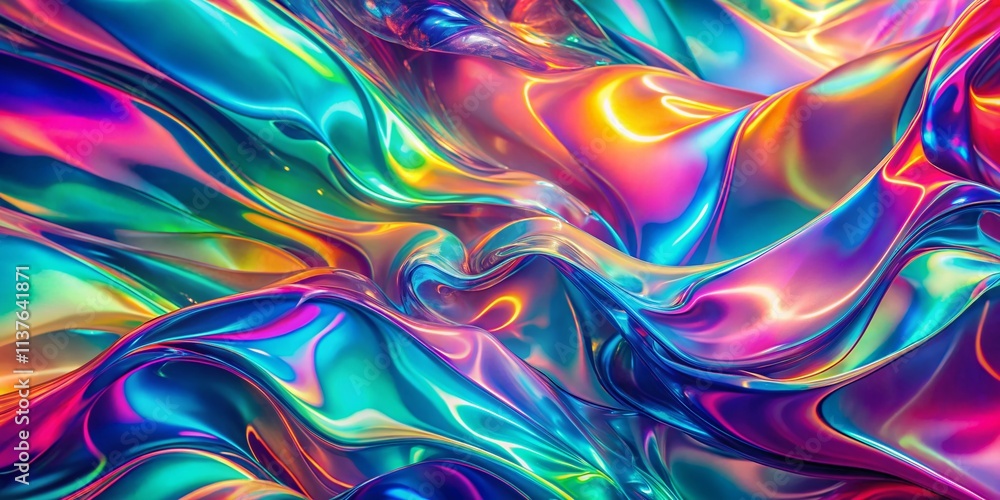 Poster iridescent holographic retro background with psychedelic wave distortion effect in vibrant color pal