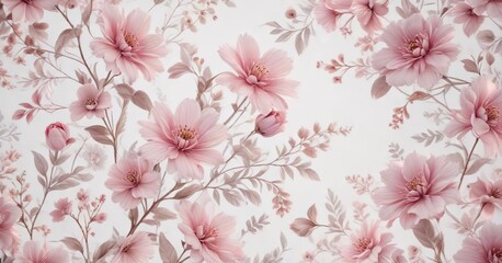 Delicate pink floral pattern on a white background, pink, flowers