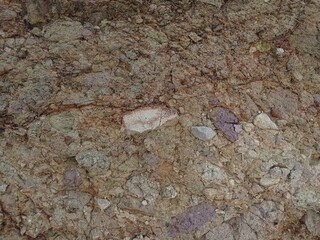 Photo of the exposed ground surface due to excavator dredging. The texture of the soil mixed with rocks, layered, indicates the existence of geological activity. 