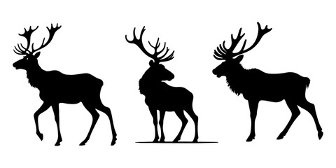 Naklejka premium set of reindeer silhouette design vector art illustration, Christmas reindeer silhouettes