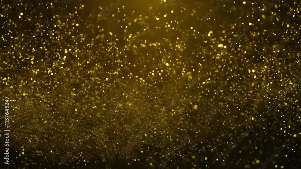 Poster sparkling golden particles dance in the light creating a mesmerizing visual effect