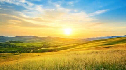 Obraz premium Golden Hour Hills: A Serene Sunset Landscape