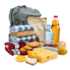 Nice Winter car emergency kit with food and water isolated on transparent background