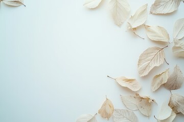 White Leaves Scattered on a White Background