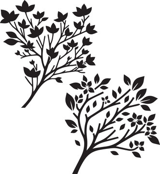 black floral branches on white background clip art preview