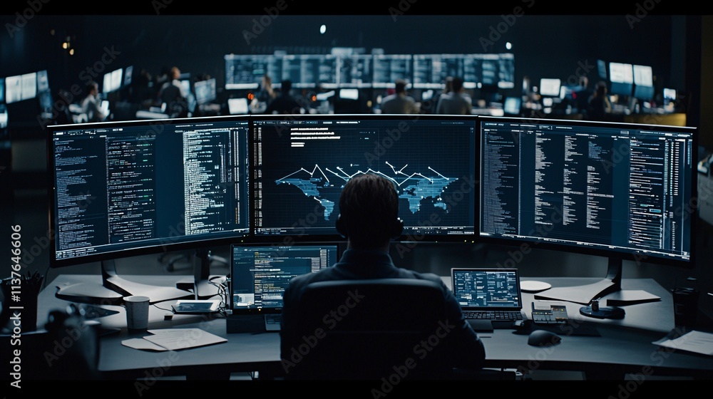 Poster a modern office workspace with diverse professionals collaborating on digital transformation strateg