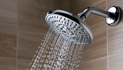 shower head with water drops - obrazy, fototapety, plakaty