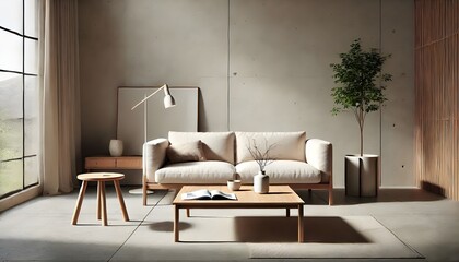 Chic Living Room with Beige Sofa and Decorative Shelves