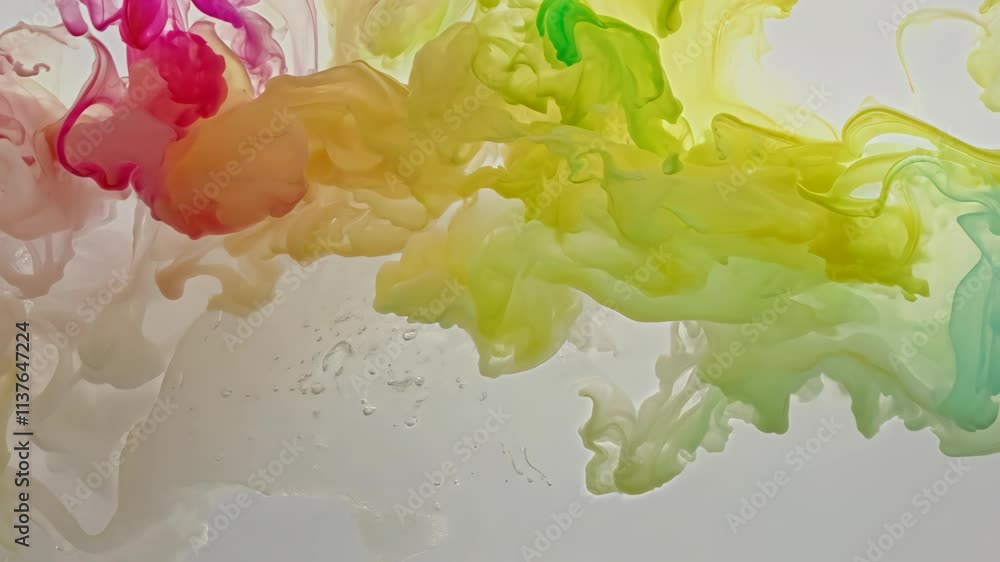 Poster colorful ink swirling in water creating abstract patterns in a clear environment