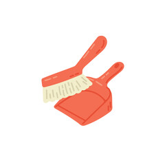 Dustpan and brush icon in flat color style. Cleaning service