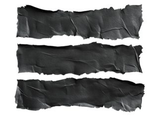 Black torn paper on a transparent background, ideal for design projects, scrapbooking, or artistic concepts.