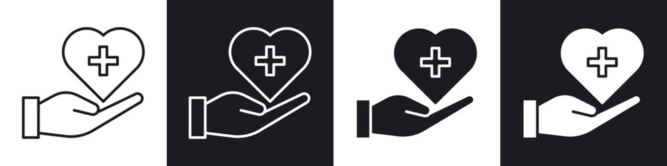 Health insurance icons collection in black filled and line style.