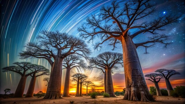 Senegal Bandia Reserve Baobab Trees Long Exposure Photography - Night Sky Stars Epic Landscape