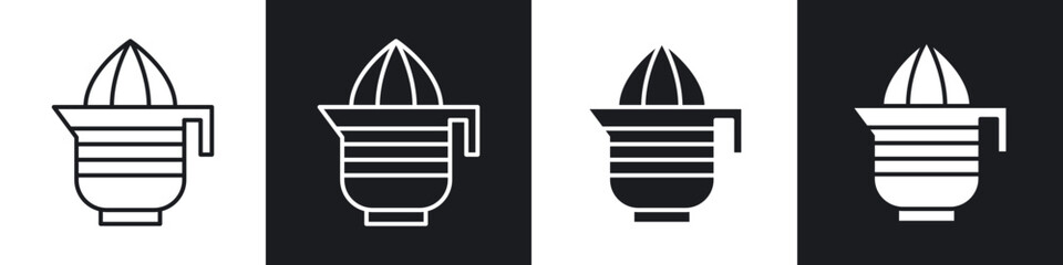 Juicer squeezer icons collection in black filled and line style.