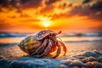 Serene Beach Day: Hermit Crab Portrait Photography - AI Generated Image