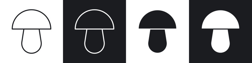 Mushroom icons collection in black filled and line style.