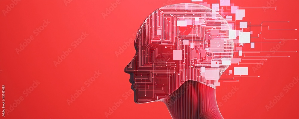Poster abstract ai brain design with circuits merging into a digital grid, highlighting ai-driven digital t