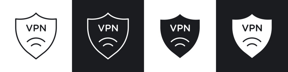 Vpn icons collection in black filled and line style.