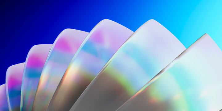 3D render of multi colored shiny crystals against blue background