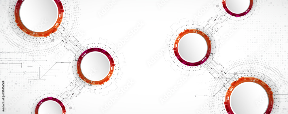 Poster Abstract technology concept. Circuit board, high computer color background. Vector illustration.
