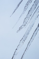Close-Up of Beautiful Transparent Winter Icicles Against Clear Sky