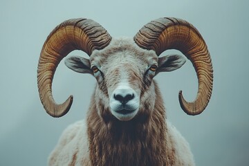 Majestic Ram with Large Curving Horns