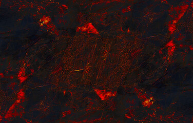 Abstract background of lava with red gaps. Dark orange mountains with lava
