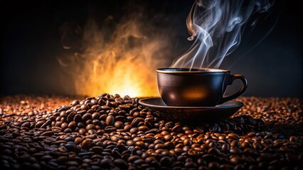 Silhouetted Coffee Breakfast: Dark Roast Coffee Close-Up Silhouette Photography