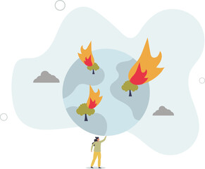 climate change concept.Character showing natural disaster, such as wildfire.flat characters.