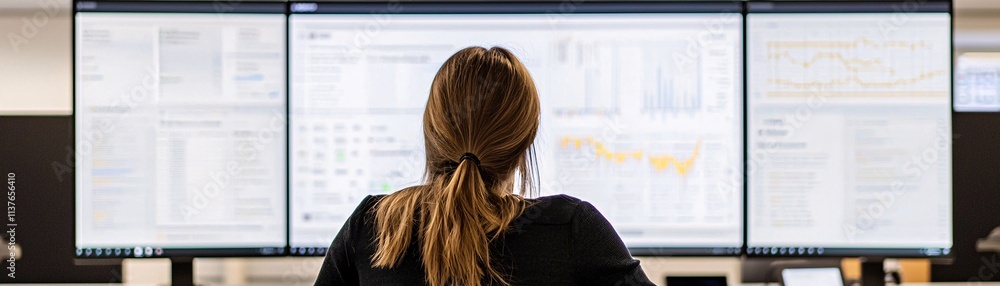 Aufkleber business analyst reviewing cloud-based analytics on a large interactive display