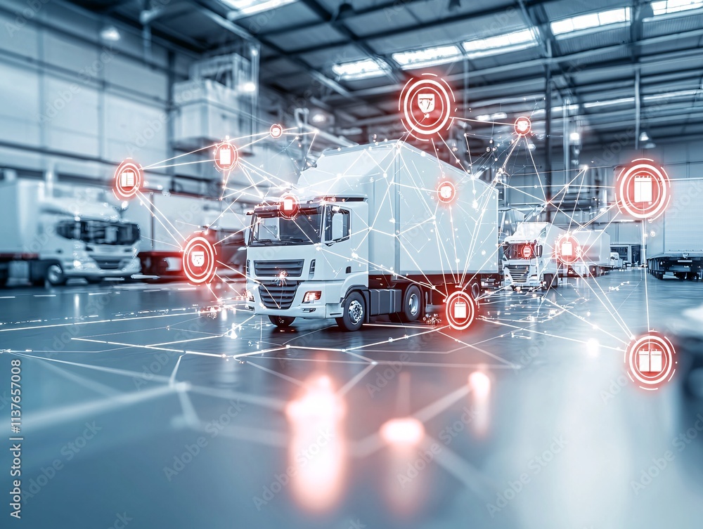 Poster optimized supply chain network displayed as an abstract 3d digital map