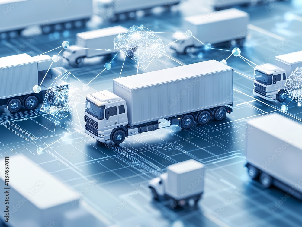 Poster optimized supply chain network displayed as an abstract 3d digital map