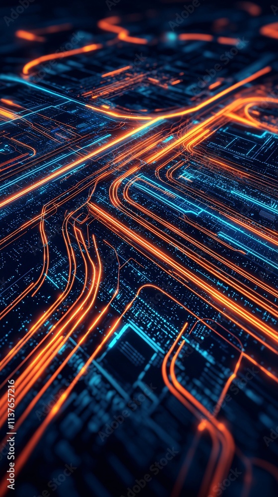 Poster abstract design with glowing circuits representing cloud connectivity and data flow