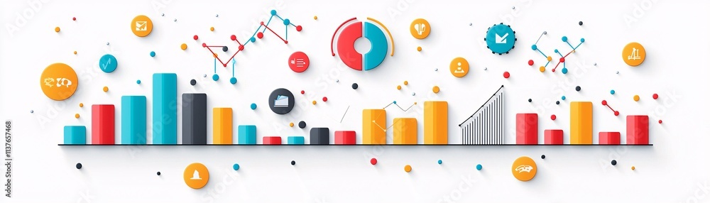 Poster modernized processes and analytics visualized with vibrant colors and futuristic elements