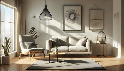 Stylish Living Room with Abstract Art and Comfortable Seating