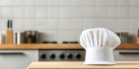 Chef's hat on kitchen counter culinary studio photography bright environment close-up cooking inspiration