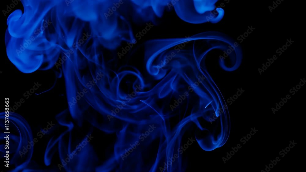 Aufkleber vibrant blue smoke swirls create captivating visuals in a dark setting during an artistic display