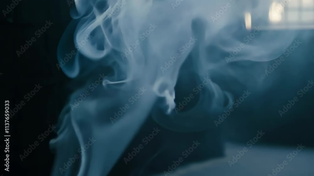 Poster mysterious smoke swirls inside an abandoned building illuminated by sunlight streaming through a win