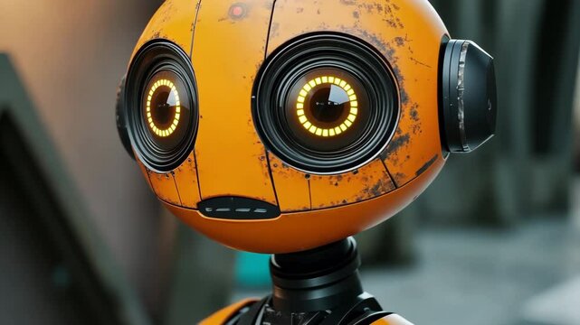 A robot with yellow eyes and a yellow face