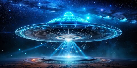 Long Exposure UFO Blueprint: Mysterious Aerial Craft Design, Night Sky, Alien Technology, Galactic Engineering,  Cosmic Secrets