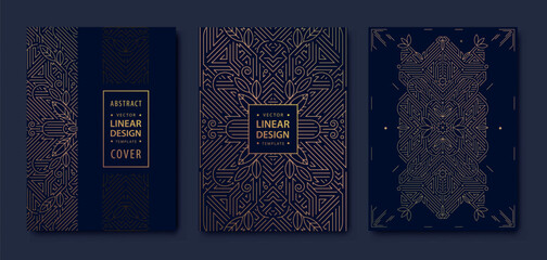 Vector set of art deco line frames, gold gatsby design, package, cards. Geometric vintage floral graphic, artdeco texture ornament